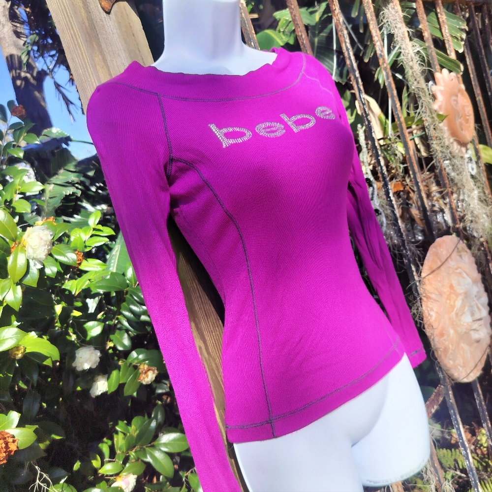 Bebe Fuchsia Long-Sleeve Logo Top - Picture 7 of 11
